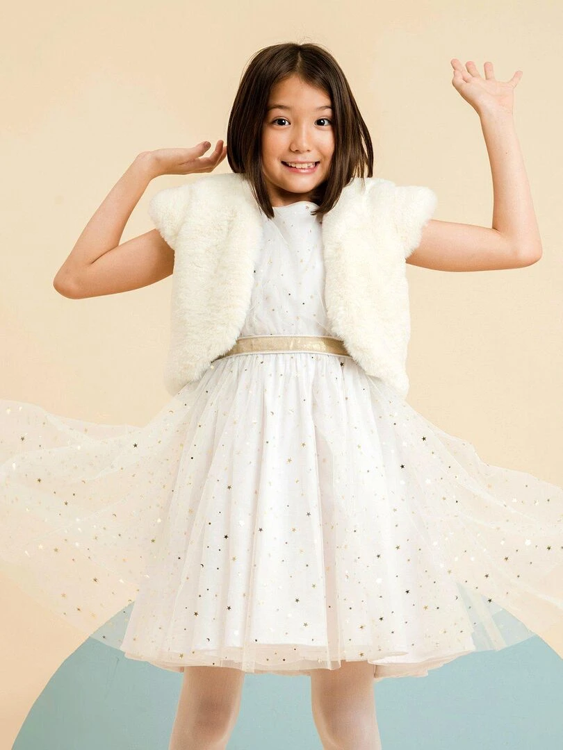 Veste Boléro Cérémonie Fille Fausse Fourrure Beige PELUCHE 'LA FAUTE A VOLTAIRE' Blanc cassé