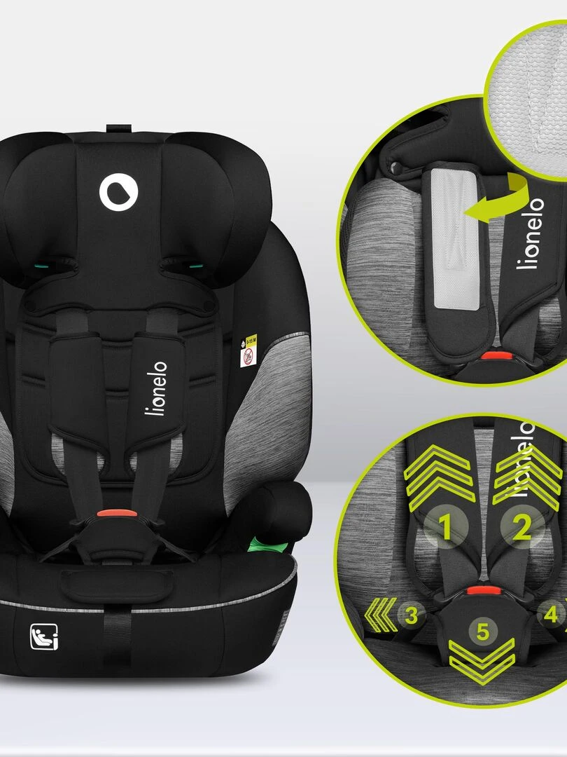 Siège auto évolutif LIONELO Levi i Size   Groupe 1/2/3   Gris   Noir Gris