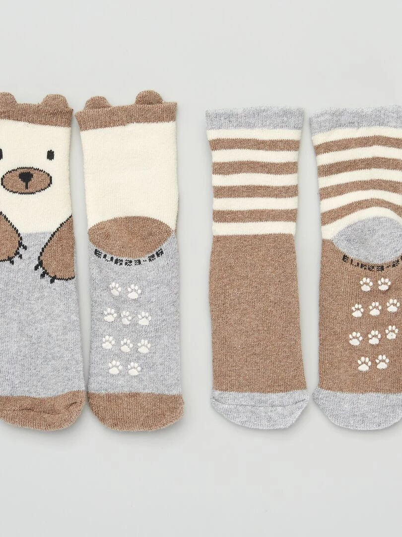 Lot de 2 paires de chaussettes antidérapantes Marron