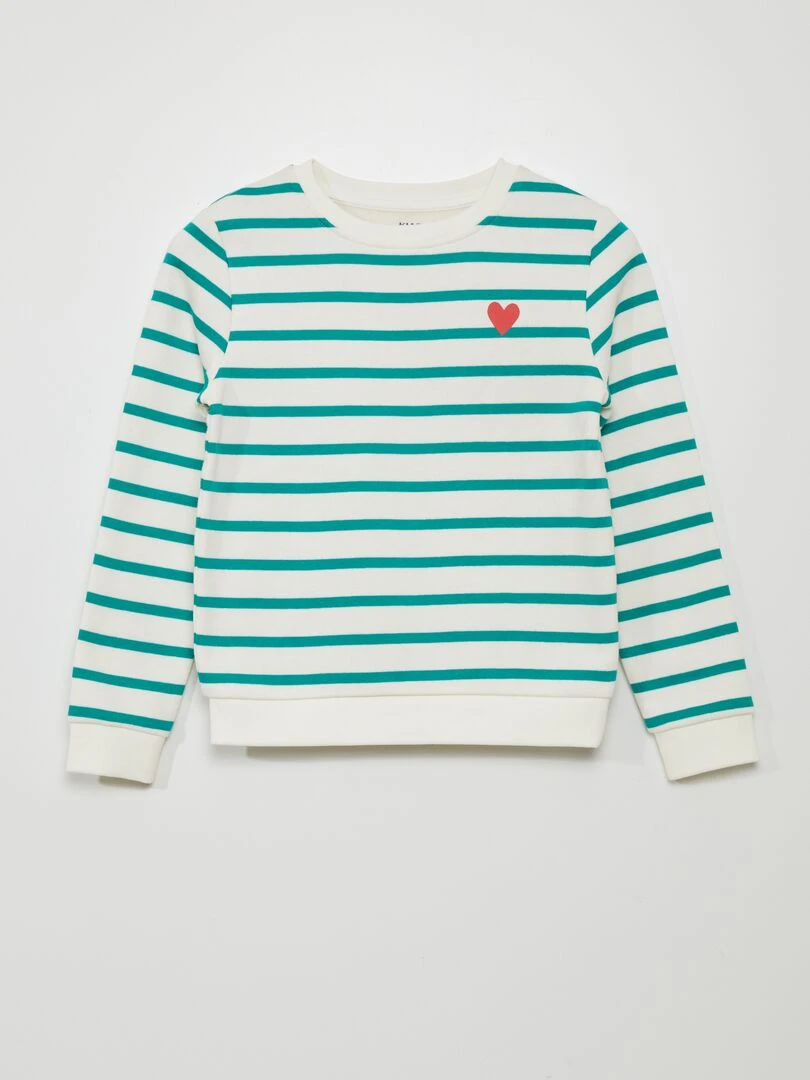 Sweat en molleton imprimé fantaisie Vert rayé