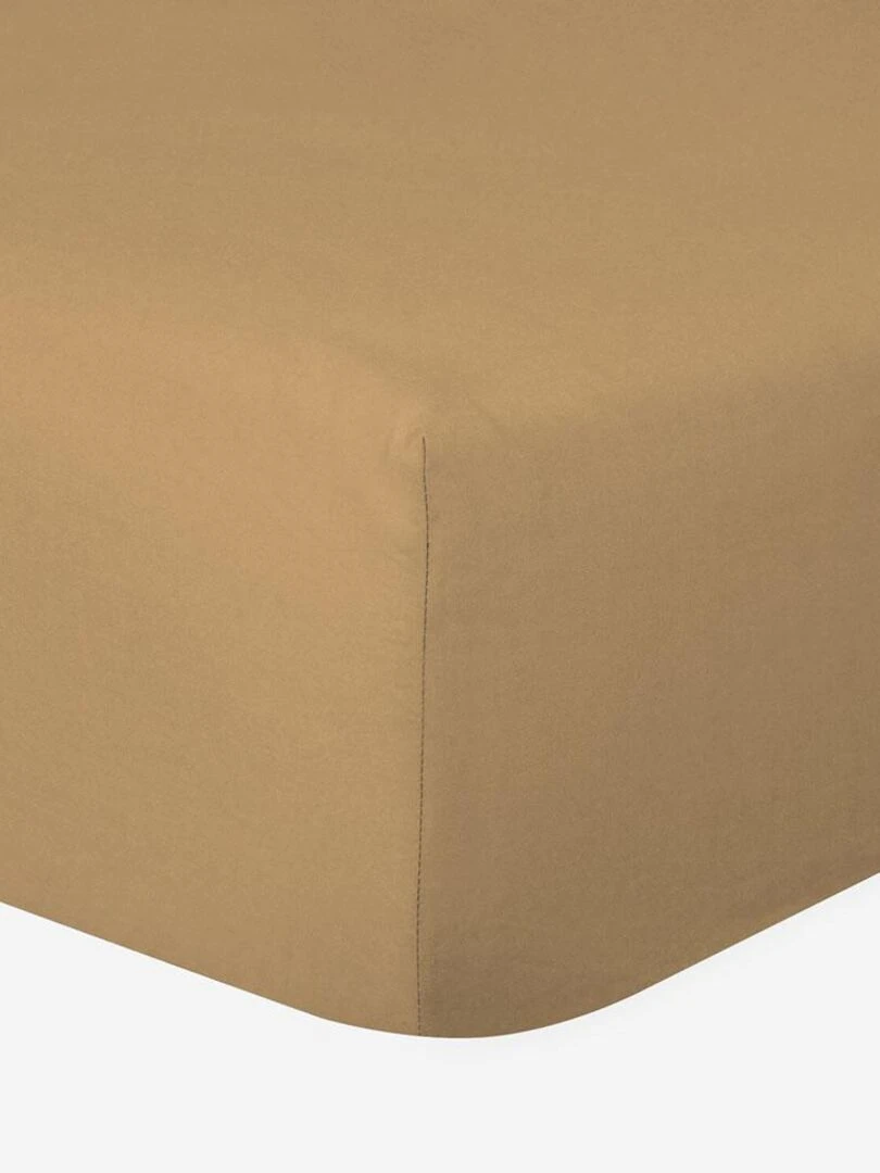 Drap housse 100% Coton 57 Fils Ocre 180 x 200 cm Bonnet 30 cm Moutarde