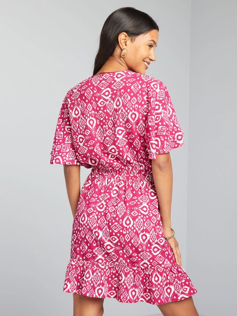 Robe courte imprimée à volant   Rose