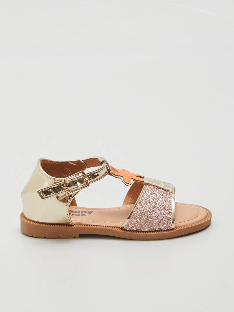 Sandales pailletées à talon fermé doré