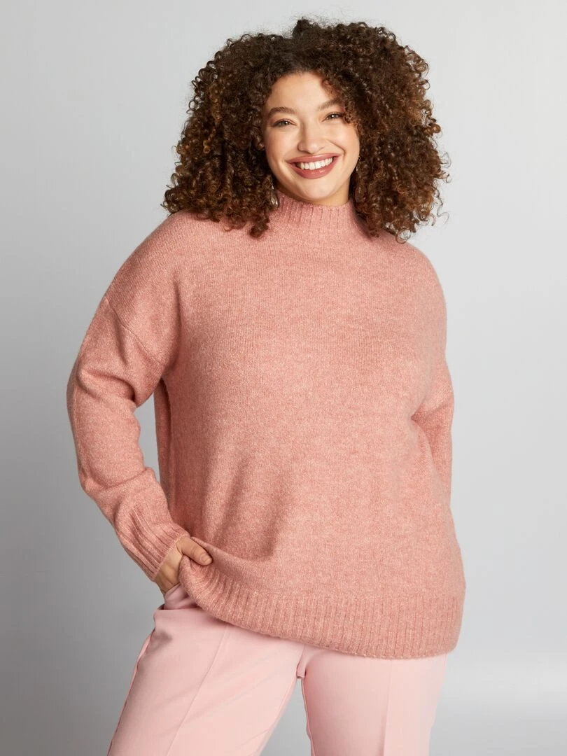Pull col montant   Vieux rose