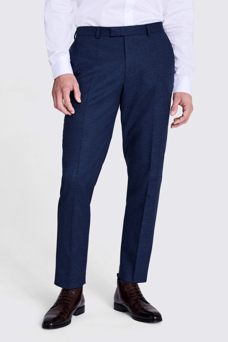 Italian Slim Fit Navy Hopsack Trousers   Buy Online at Moss