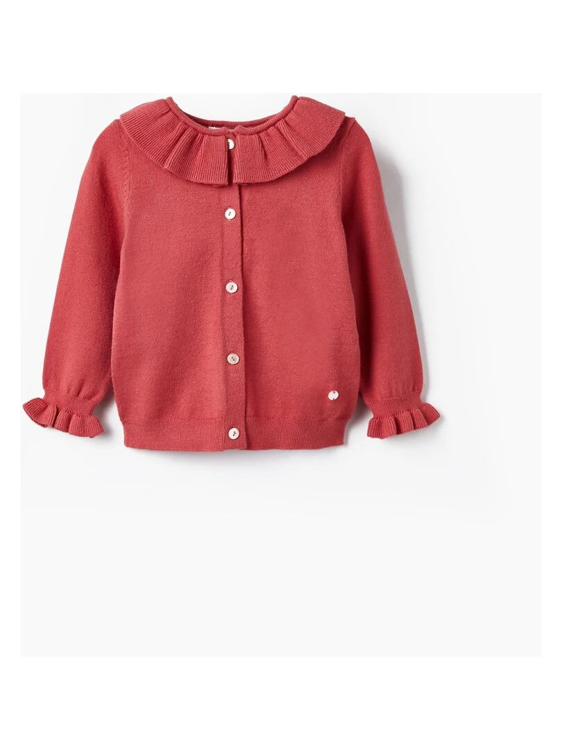 Gilet en Maille avec Volants pour Bébé Fille SPRING BEGINS Rose foncé