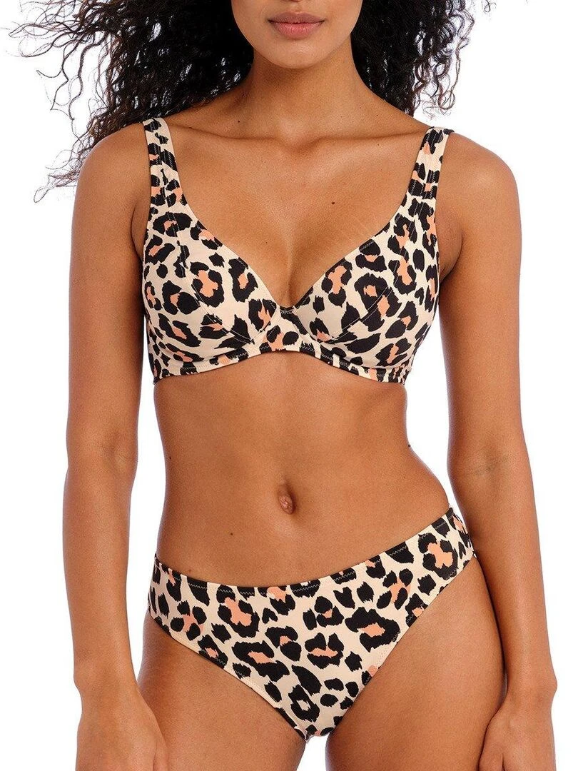 Haut de maillot léopard avec armatures Animal instinct Beige