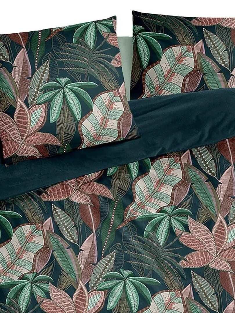 Housse de couette 240x220 Nikau vert + 2 taies 100% coton 57 fils   Vert