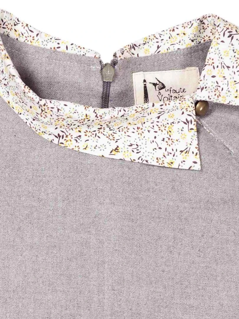 Robe Qui Tourne Fille Laine Grise Col Claudine Fleuri HEPBURN 'LA FAUTE A VOLTAIRE' Gris clair