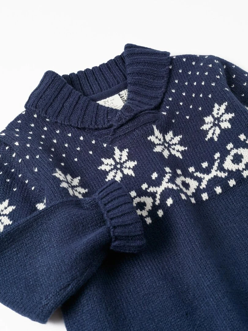 Pull en grosse maille à motif pour garçon   NOËL   Bleu foncé