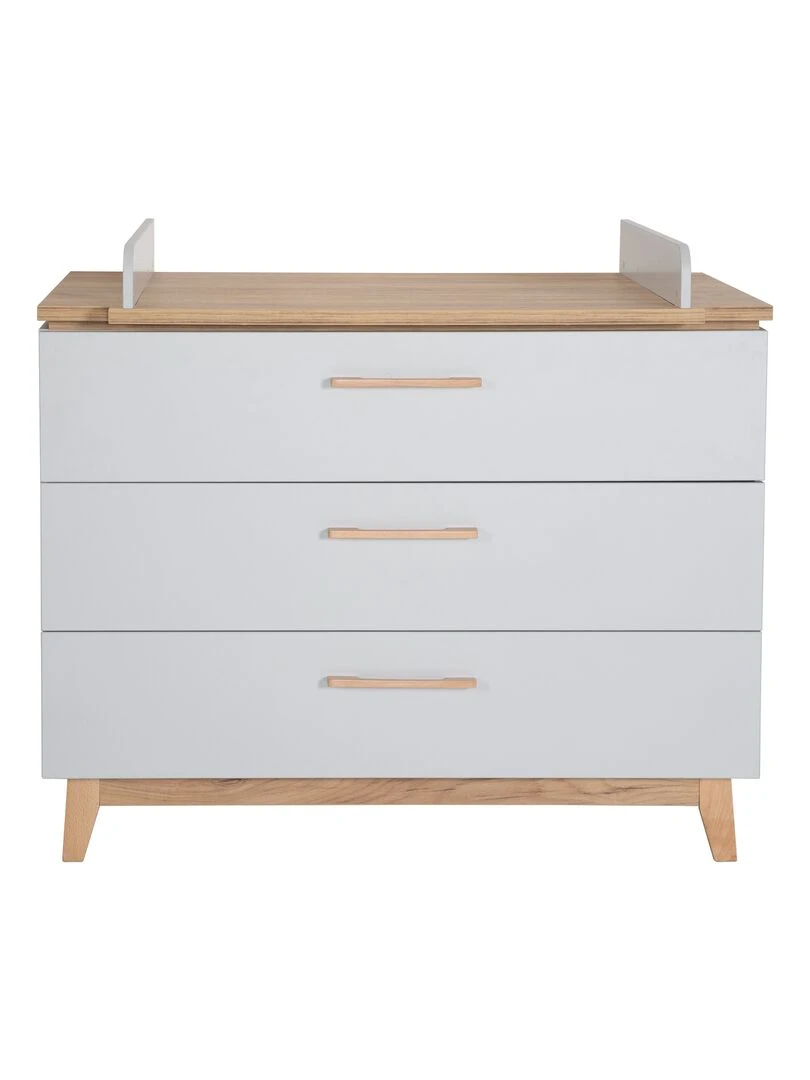 ROBA Commode à Langer "Caro" – avec Plan à Langer Amovible – 3 Tiroirs – gris clair/ chêne doré   Gris Marron