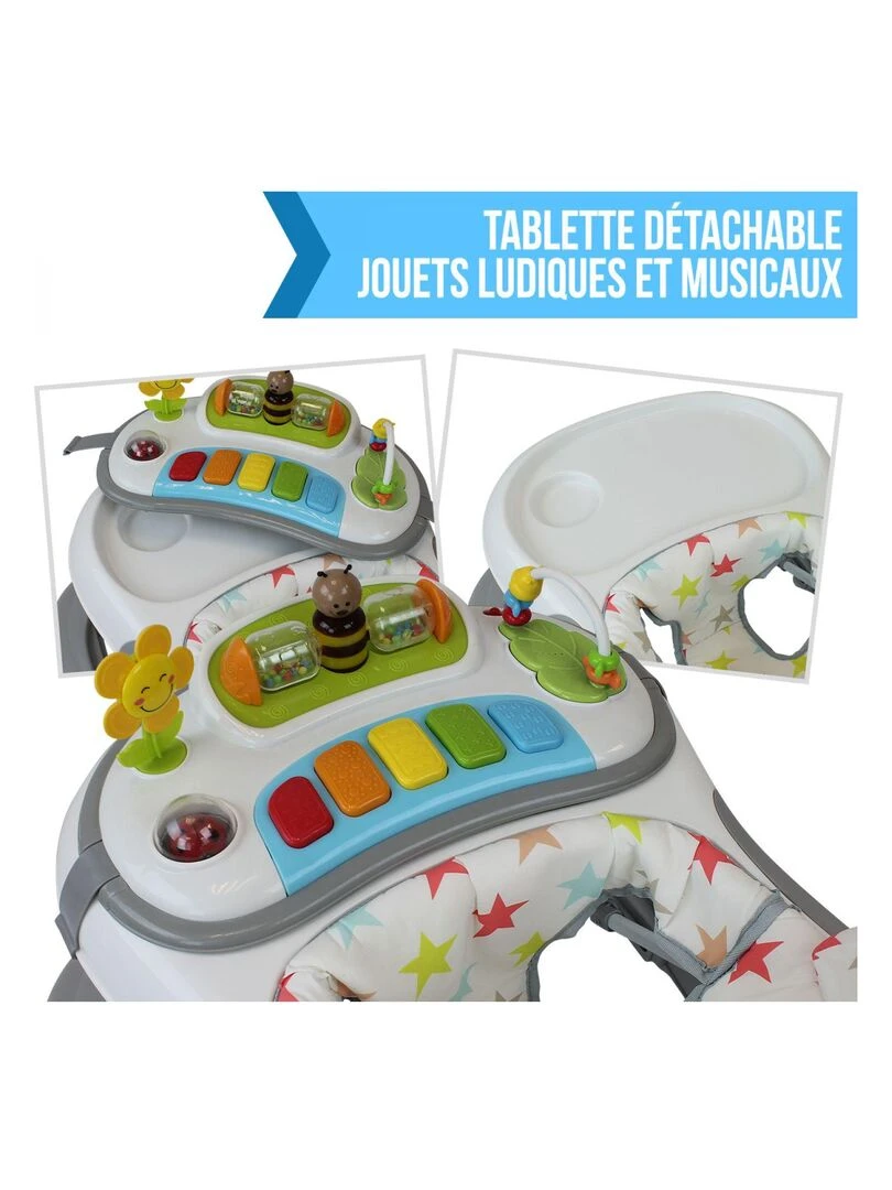 Trotteur bébé évolutif musical pliable réglable en hauteur   Monsieur Bébé   Gris