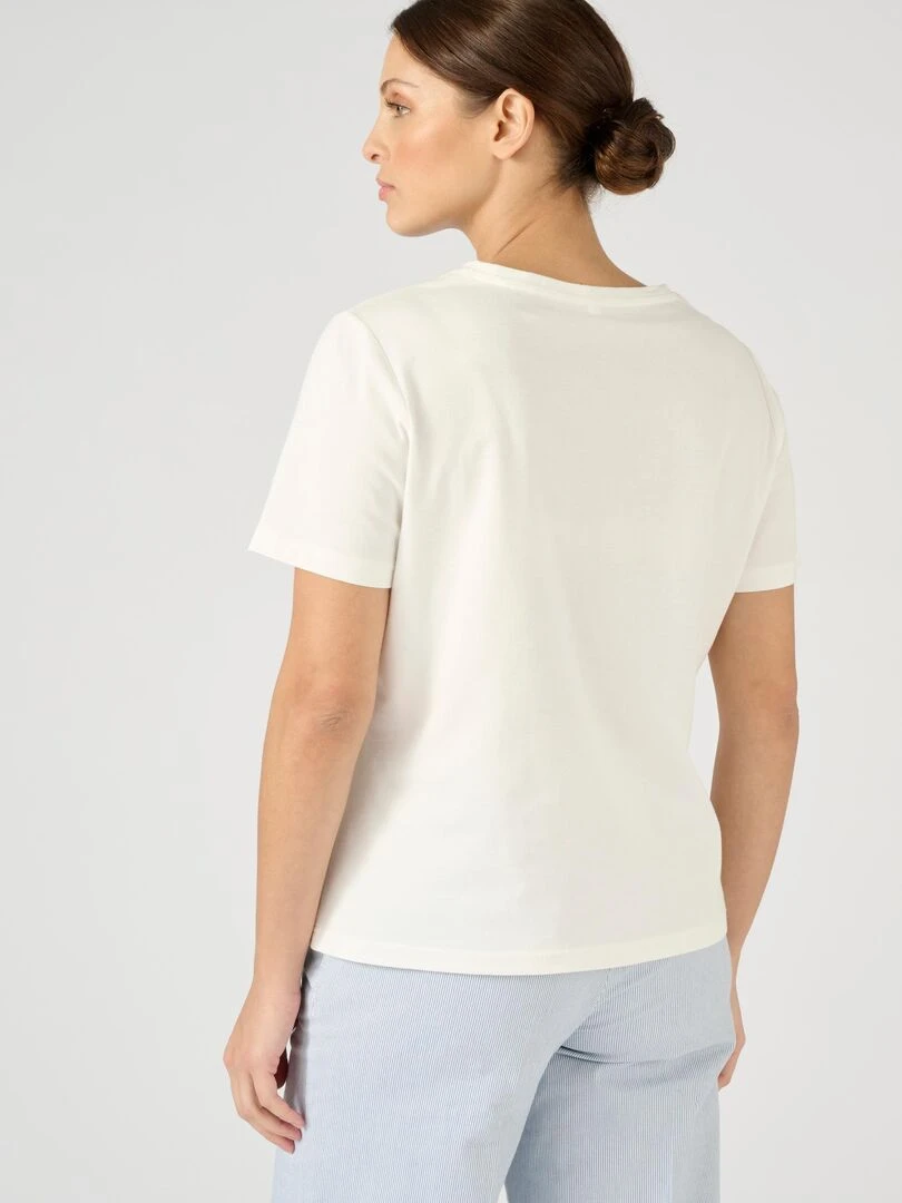 Tee shirt brodé pur coton   Damart   Blanc cassé