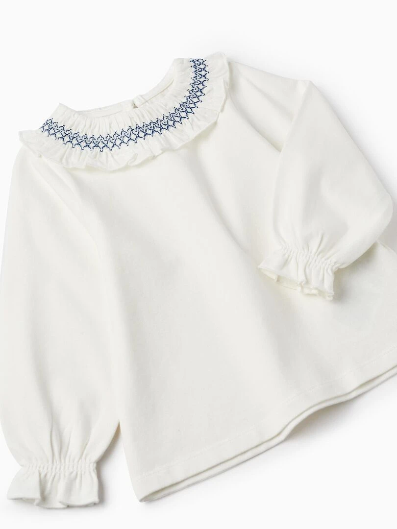 T shirt à manches longues avec volants pour bébé fille manches longues ATLANTIC COMPANY   Beige clair