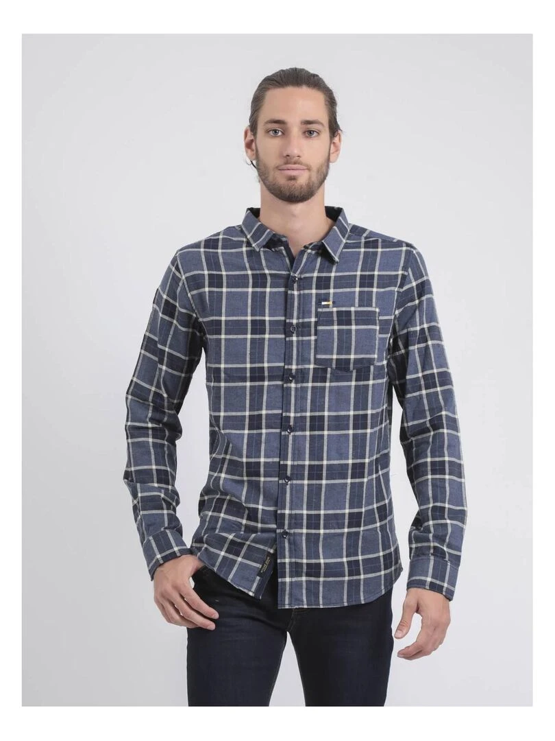 Chemise manches longues carreaux TADULOR Bleu marine