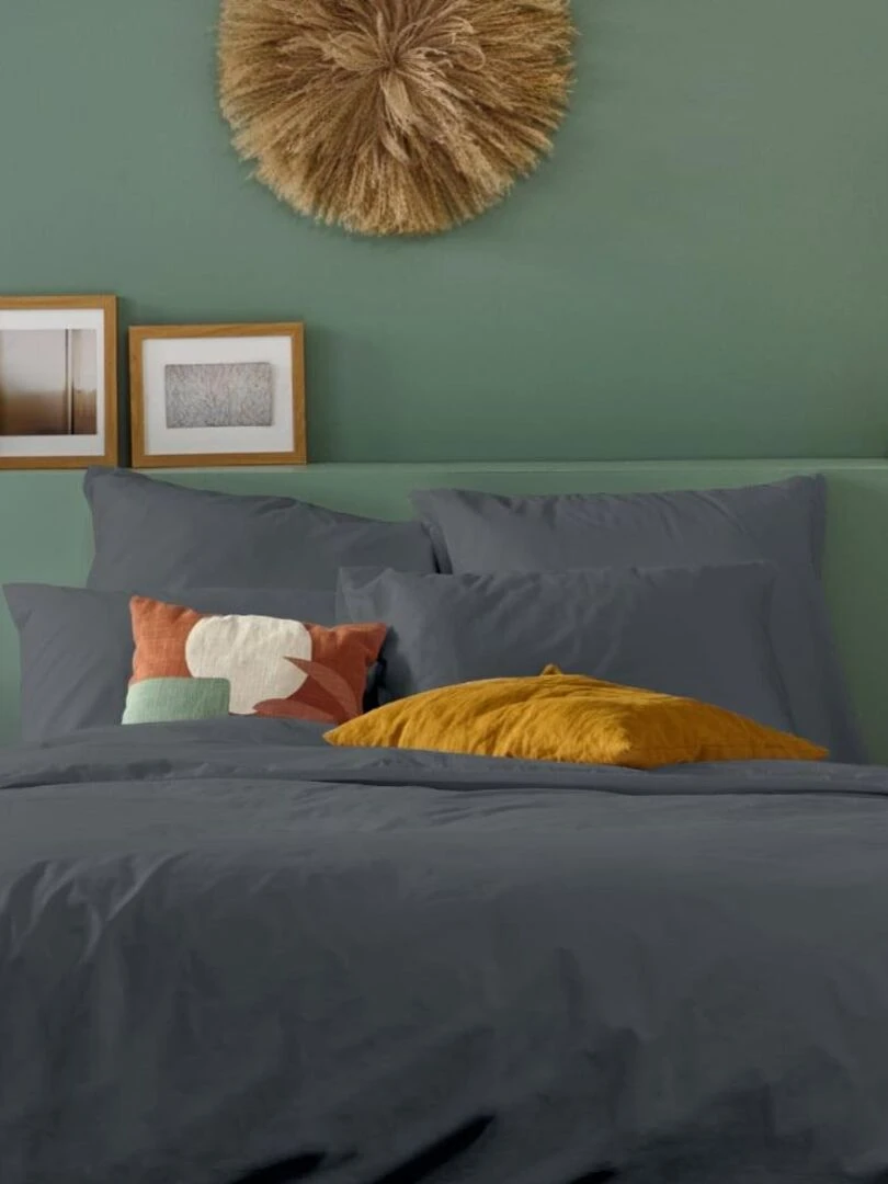 Bleu Câlin Taie d'oreiller unie Percale de coton 80 fils/cm² gris anthracite