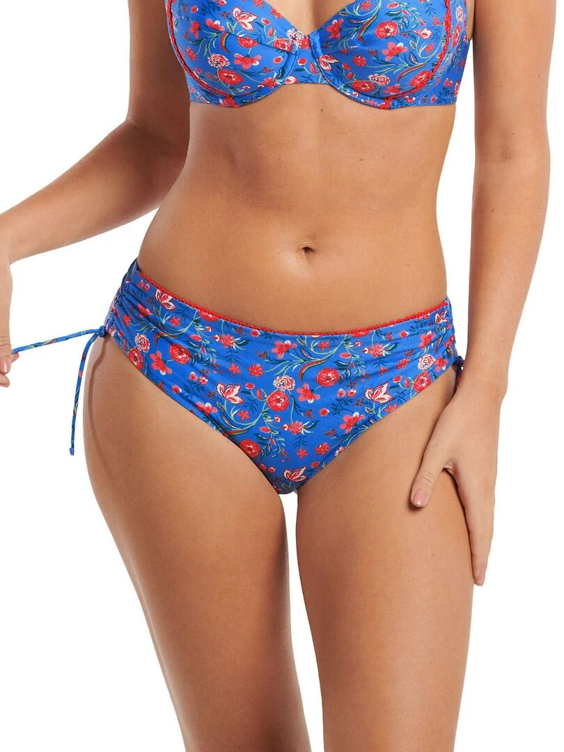 Bas maillot slip de bain taille haute côtés froncés Java Bleu