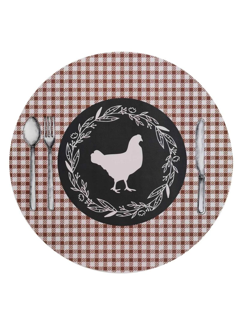 Set de table rond 36 cm Poule galino Noir