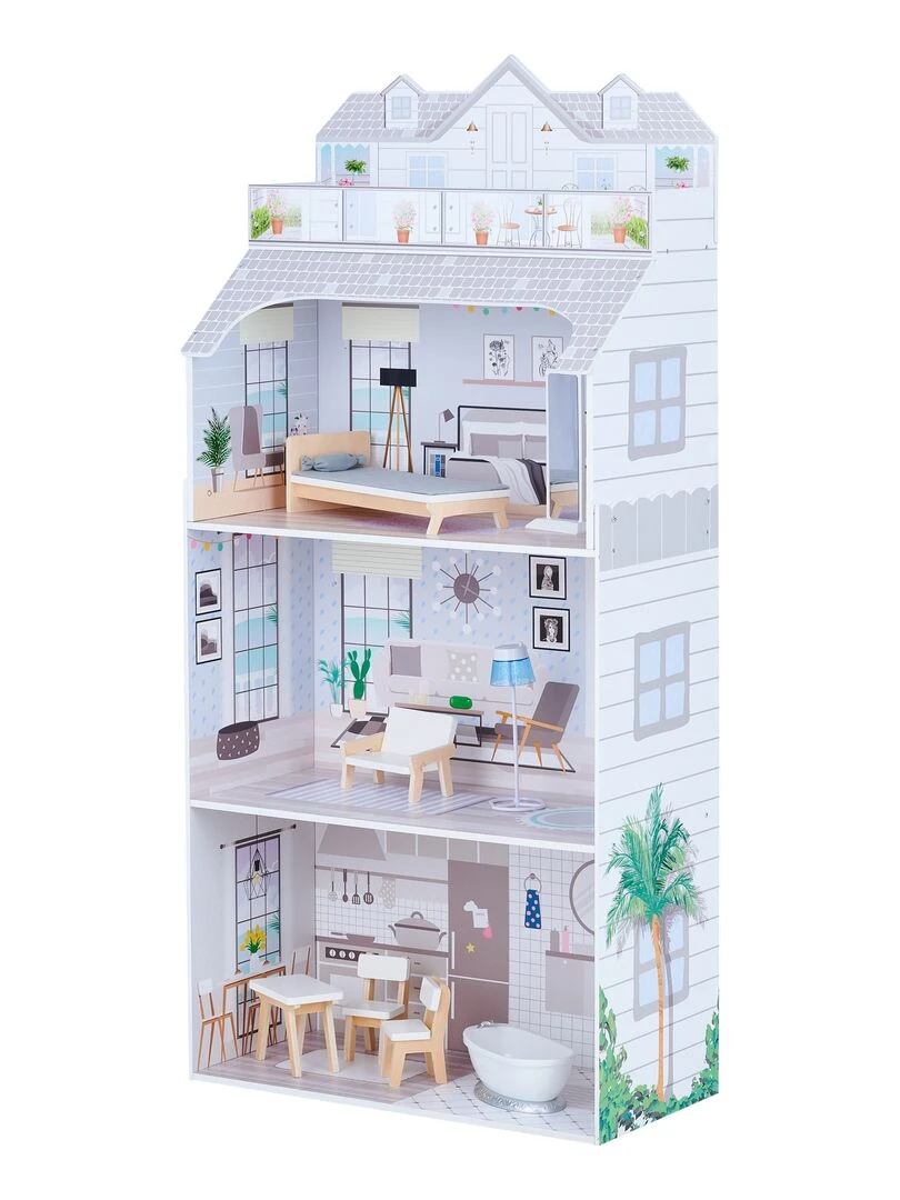 Olivia's Little World Maison de poupée fille enfant en bois grise 3 étages accessoires meubles N/A