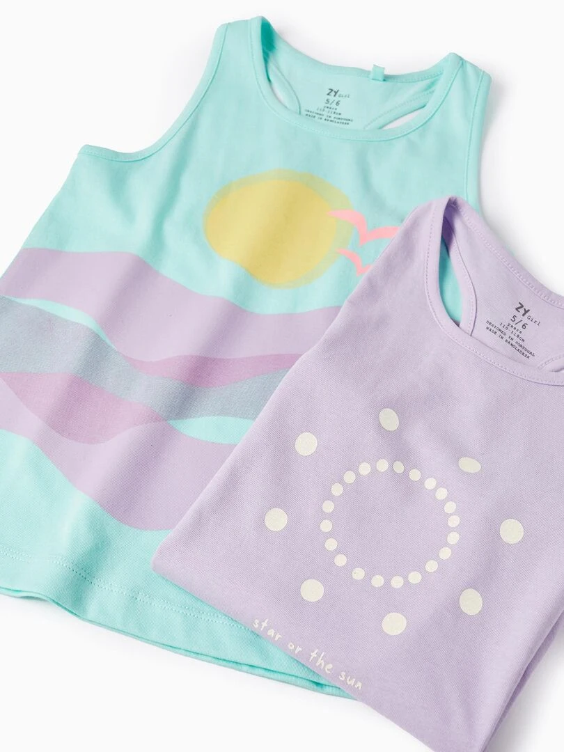 2 Tops en Coton pour Fille 'Soleil' manches courtes EXPLORING AUSTRALIA   Vert clair