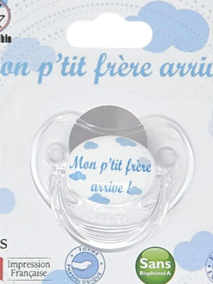Sucette " Mon p'tit frère arrive ! " Bleu clair