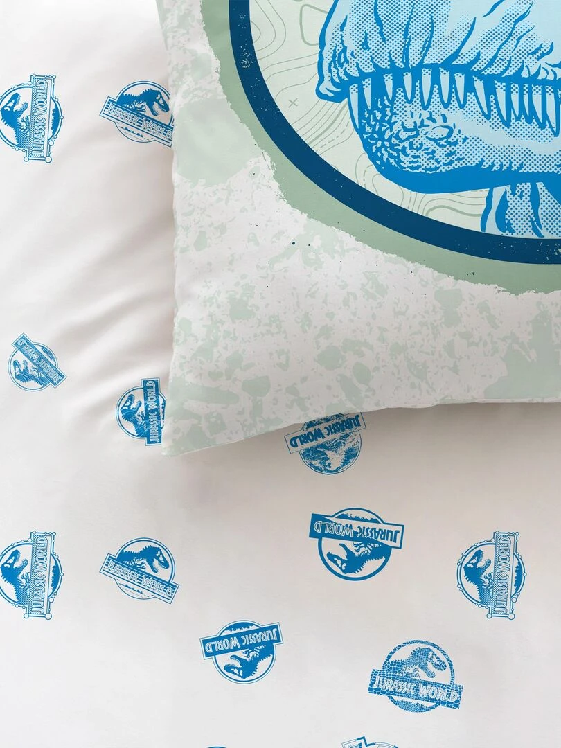 Parure de lit imprimée 100% coton JURASSIC WORLD ENCOUNTER Blanc Bleu