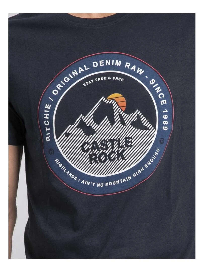 T shirt col rond pur coton JOROCK   Bleu marine