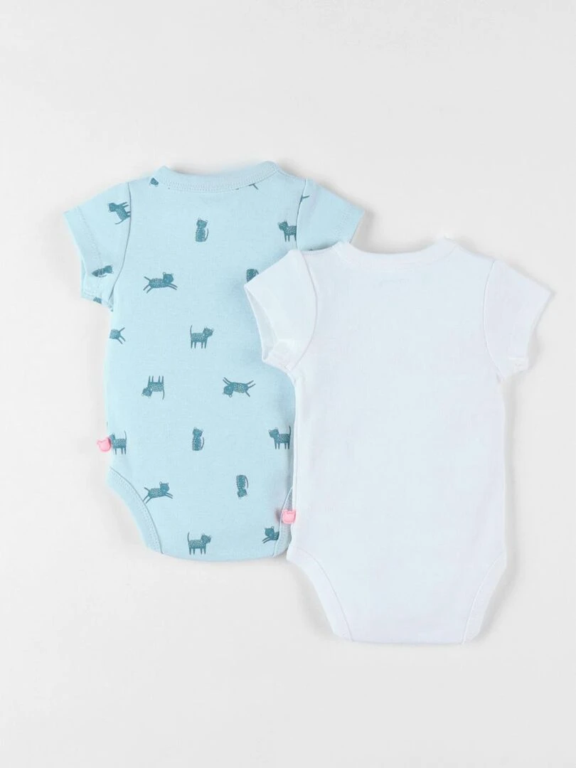 Set de 2 bodies léopard en coton écru/bleu Noukie's Blanc