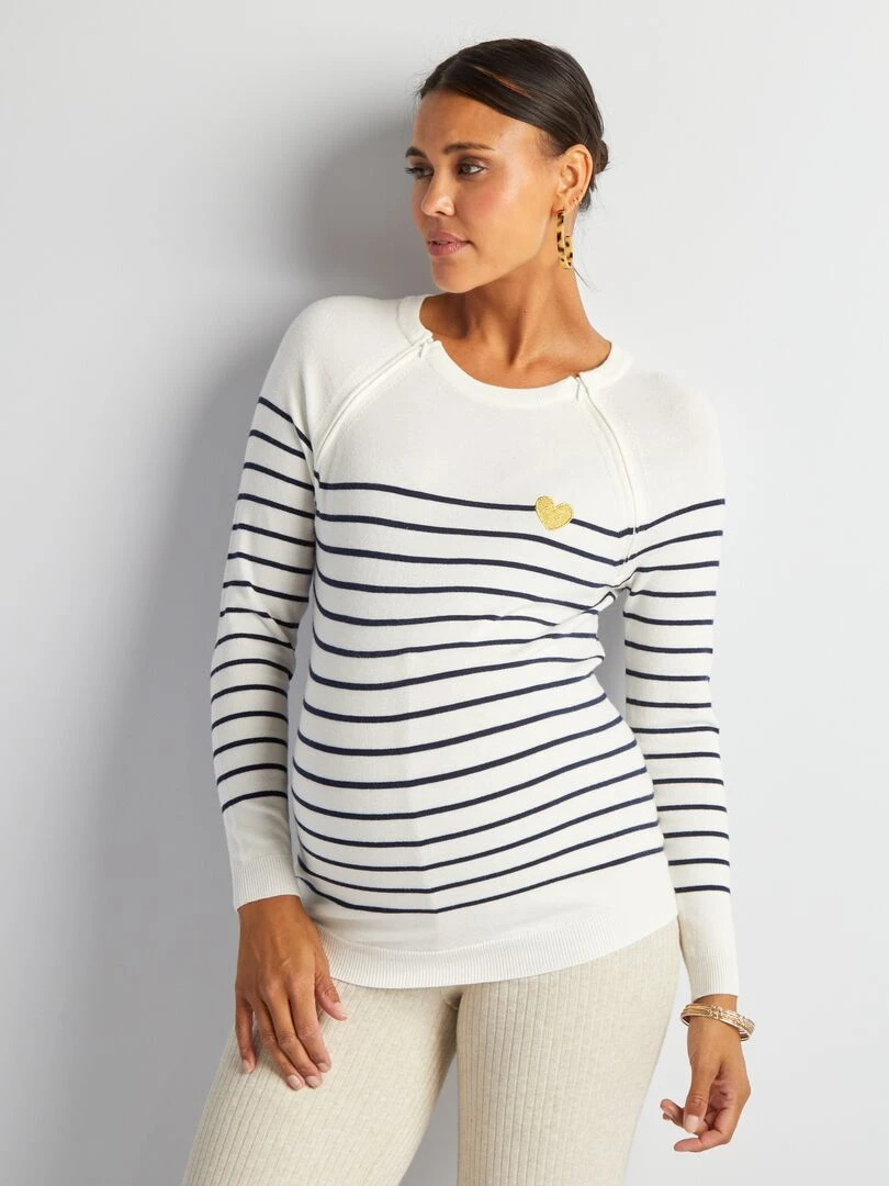 Pull marinière grossesse et allaitement Blanc