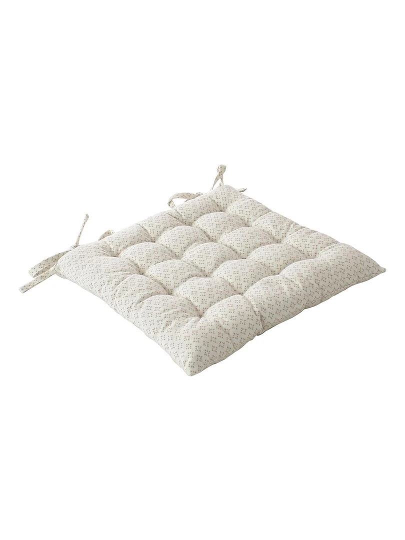 Galette de chaise en coton recyclé imprimée Ecru