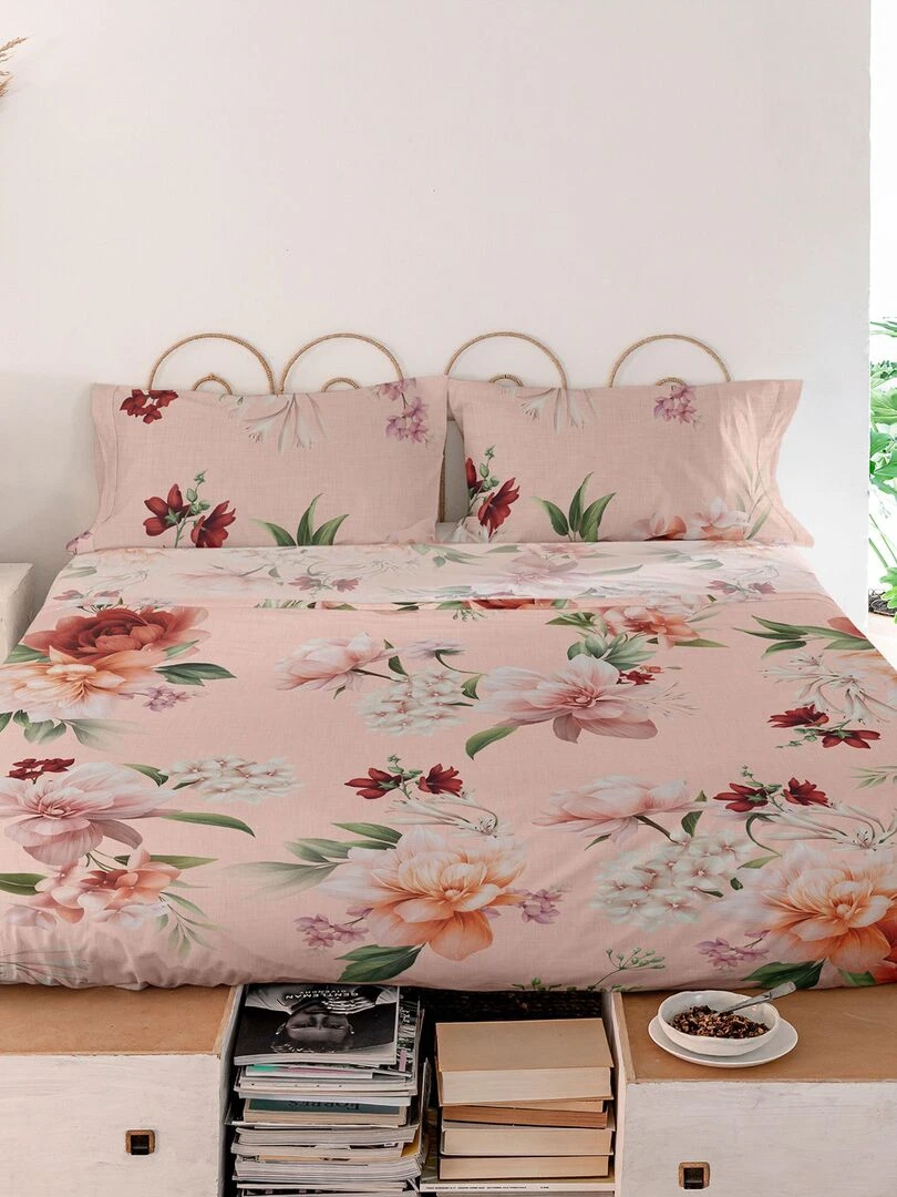 Drap Summer floral "Happyfriday"   Blanc