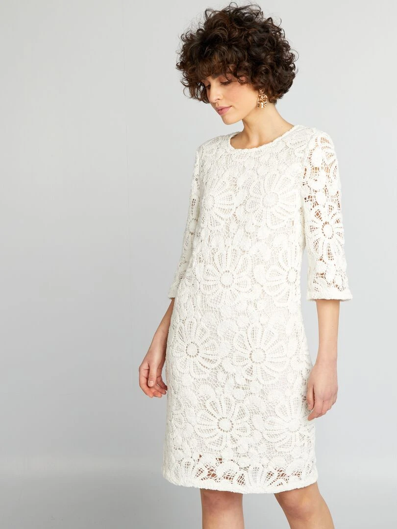 Robe droite en maille crochet Blanc