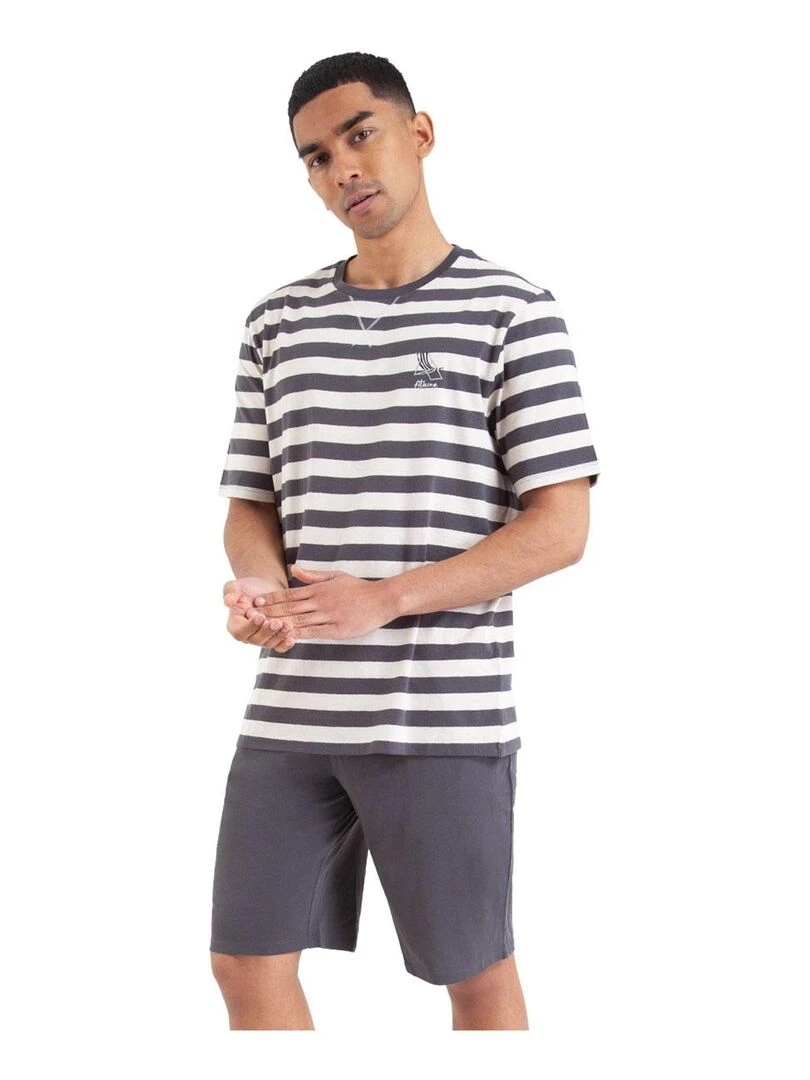 Pyjama court col rond homme Rayures gris anthracite