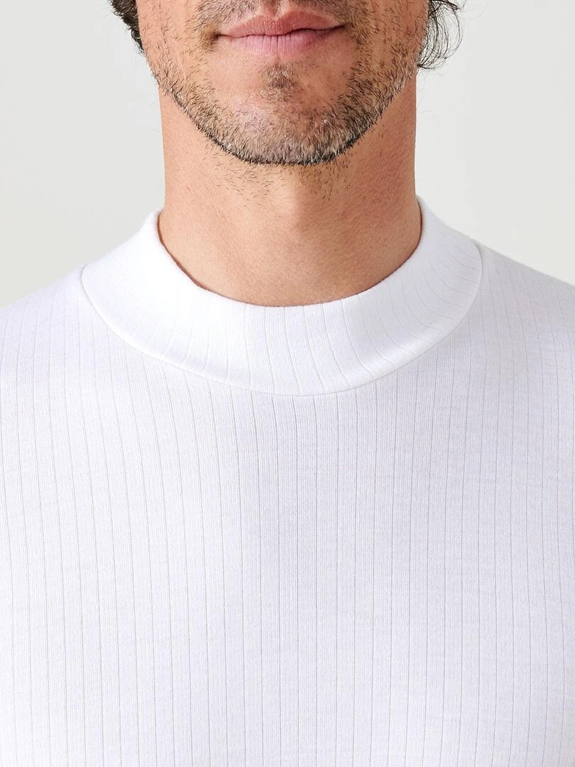 T shirt côtes molletonnées  col montant Thermolactyl   Damart   Blanc