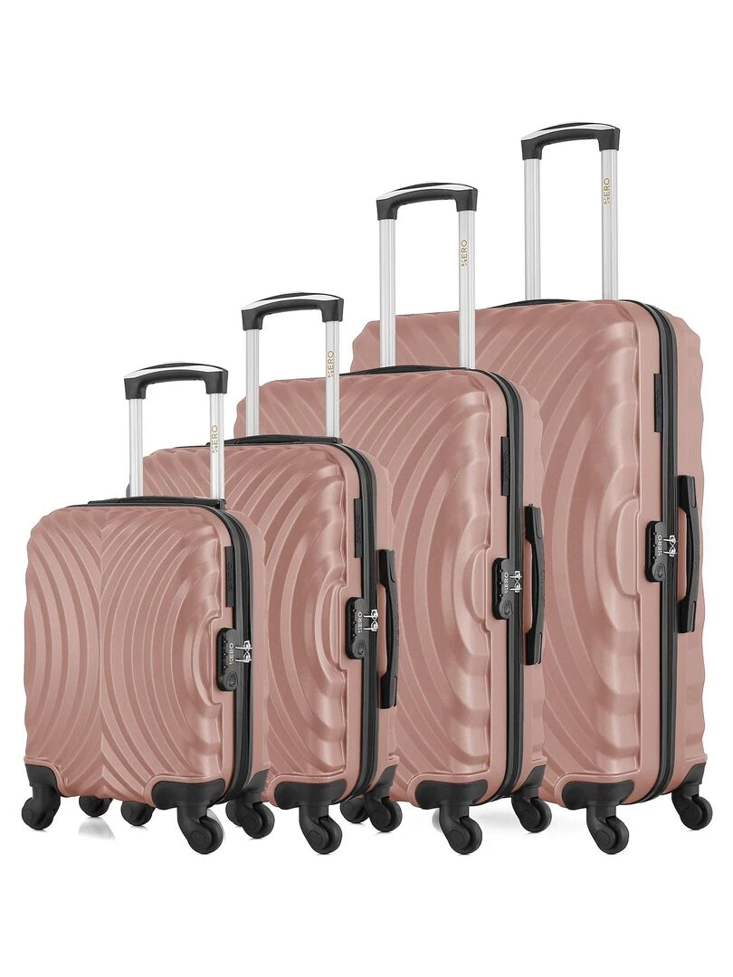 Lot de 4 Valises Rigides Grand Format Taille Moyenne Cabine et Cabine XXS LAGOS M Rose