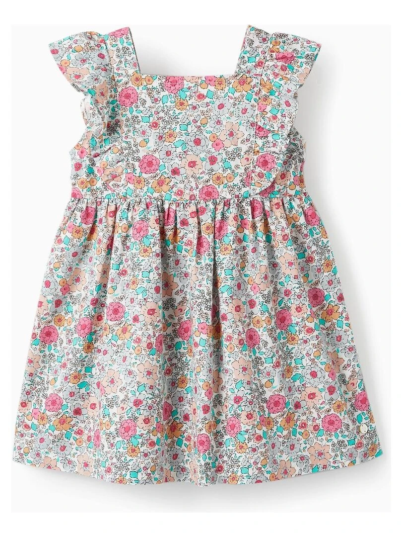 Robe en coton à fleurs pour bébé fille manches courtes CÉRÉMONIE Blanc Orange clair