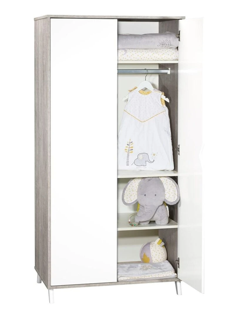 Armoire bébé 2 portes en bois BABYPRICE Blanc Gris