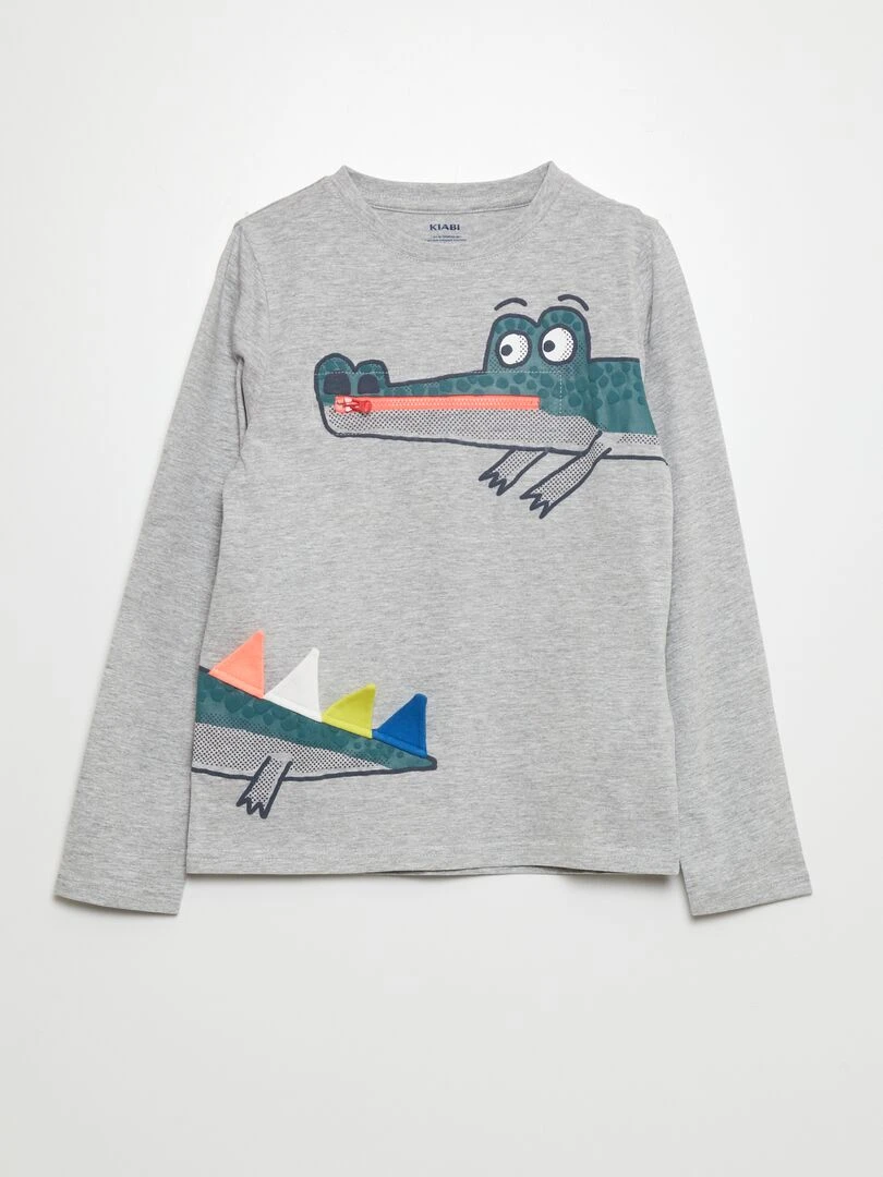 T shirt manches longues avec animation Gris