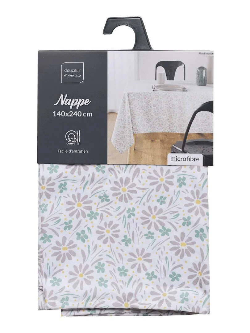 Nappe rectangulaire 140x240 cm Florelle taupe microfibre   Blanc