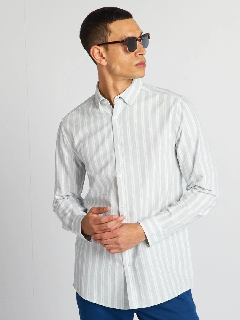 Chemise à coupe droite et à rayures Vert clair/blanc