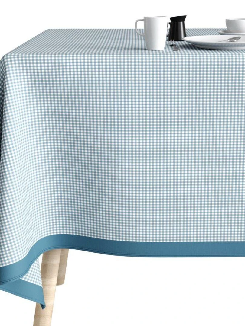 Nappe rectangulaire anti tache en Coton   Vichy Bleu   Bleu