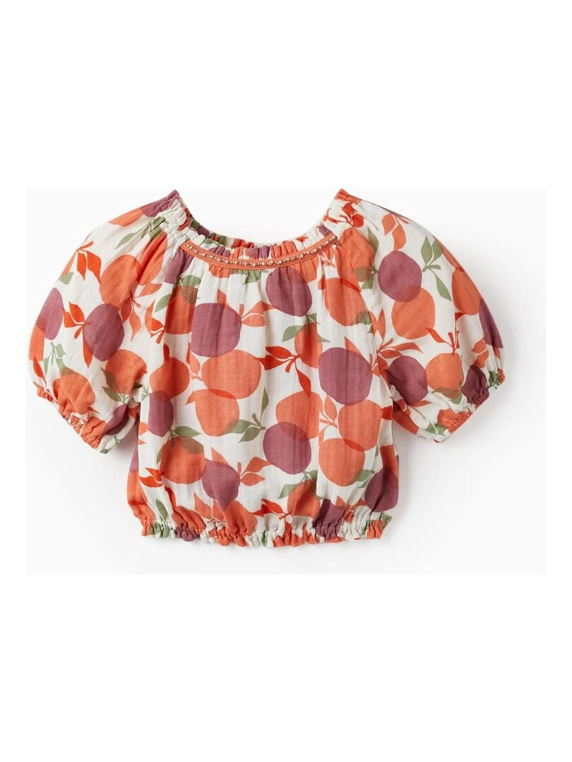 Blouse courte avec perles pour fille 'Apricots' manches courtes SICILIAN DAYS Blanc