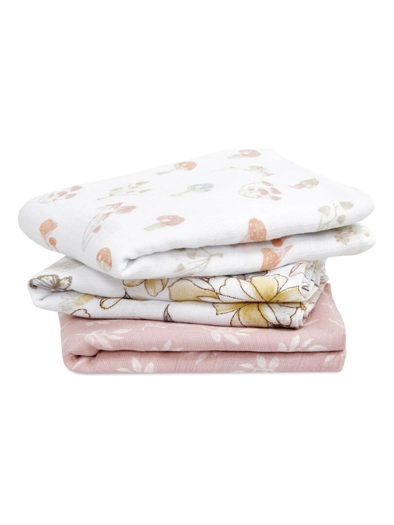 Lot de 3 langes Musy en coton bio Earthly (70 x 70 cm) Rose