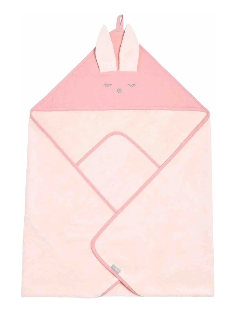 Cape de bain en bambou et gaze de coton Lapin Rose