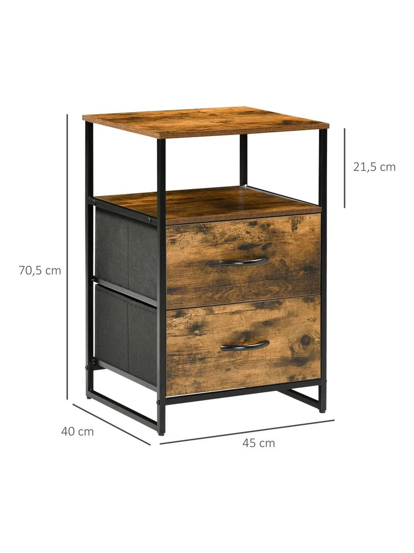 Meuble de rangement chiffonnier 2 tiroirs design industriel   Marron