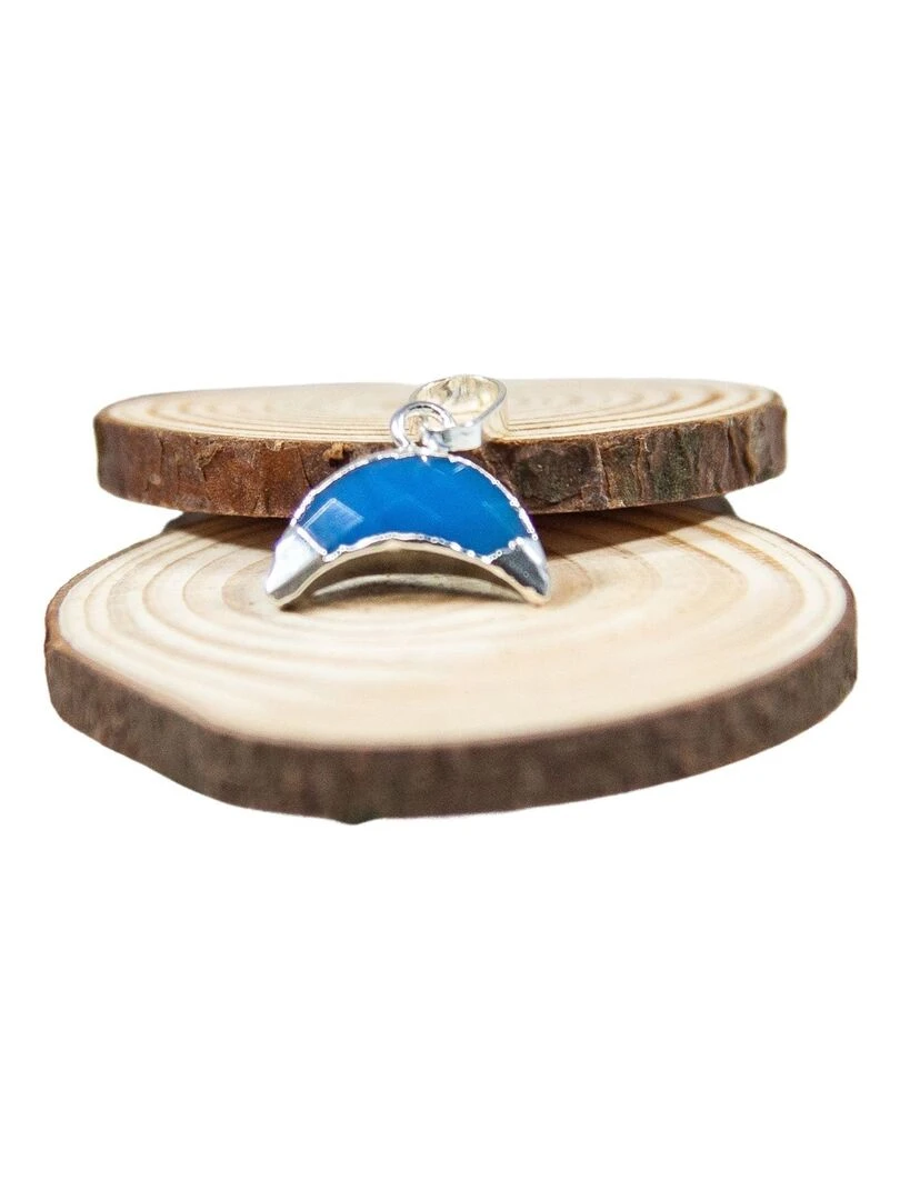 Pendentif Croissant de Lune Plaqué argent Pierres naturelles Bleu