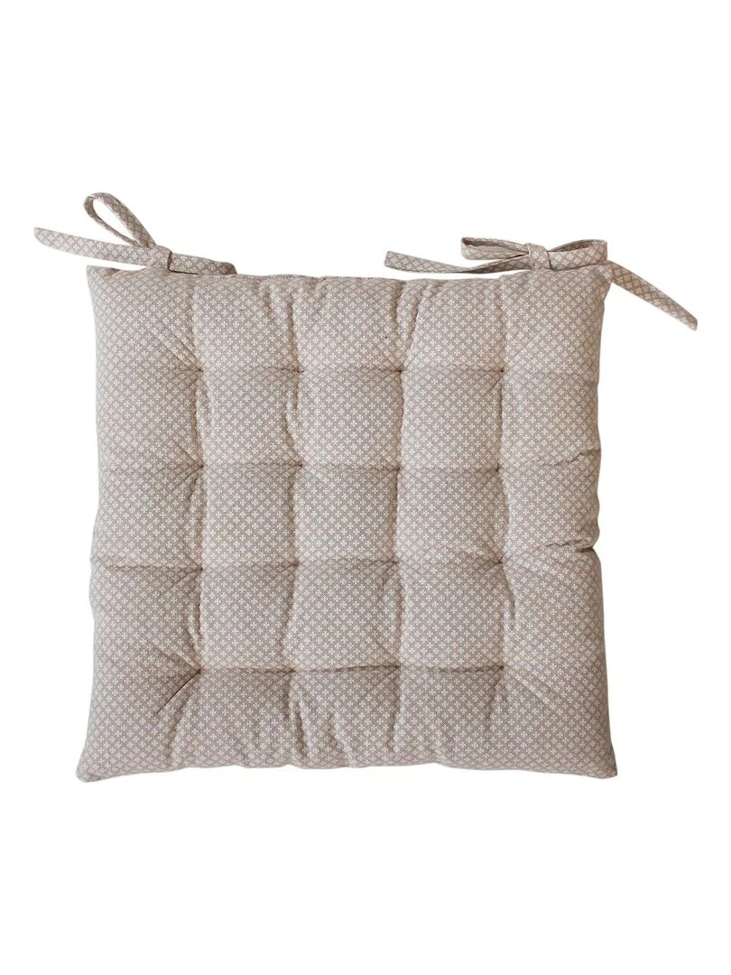 Galette de chaise piquée et imprimée de petites croix Beige