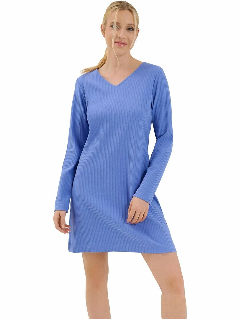 Chemise de nuit manches longues Lucky Bleu
