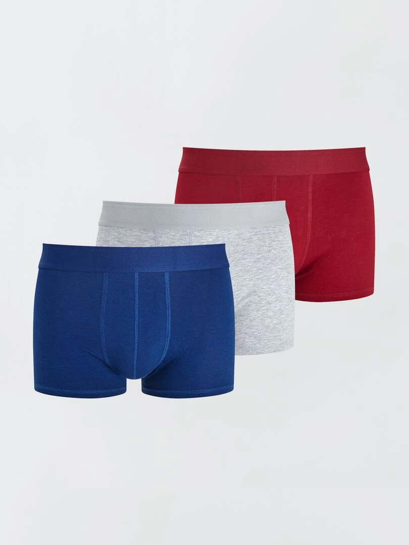 Lot de 3 boxers unis Bleu/rouge/gris