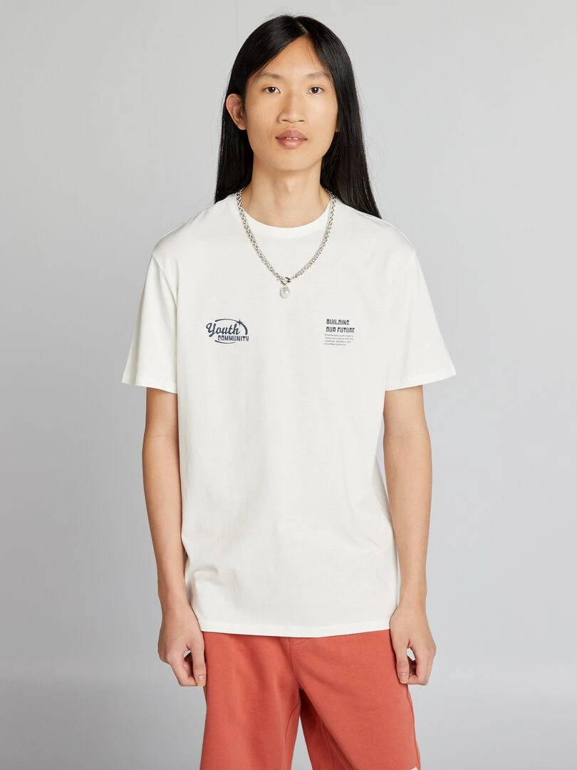 T shirt en jersey à col rond Blanc 'youth community'